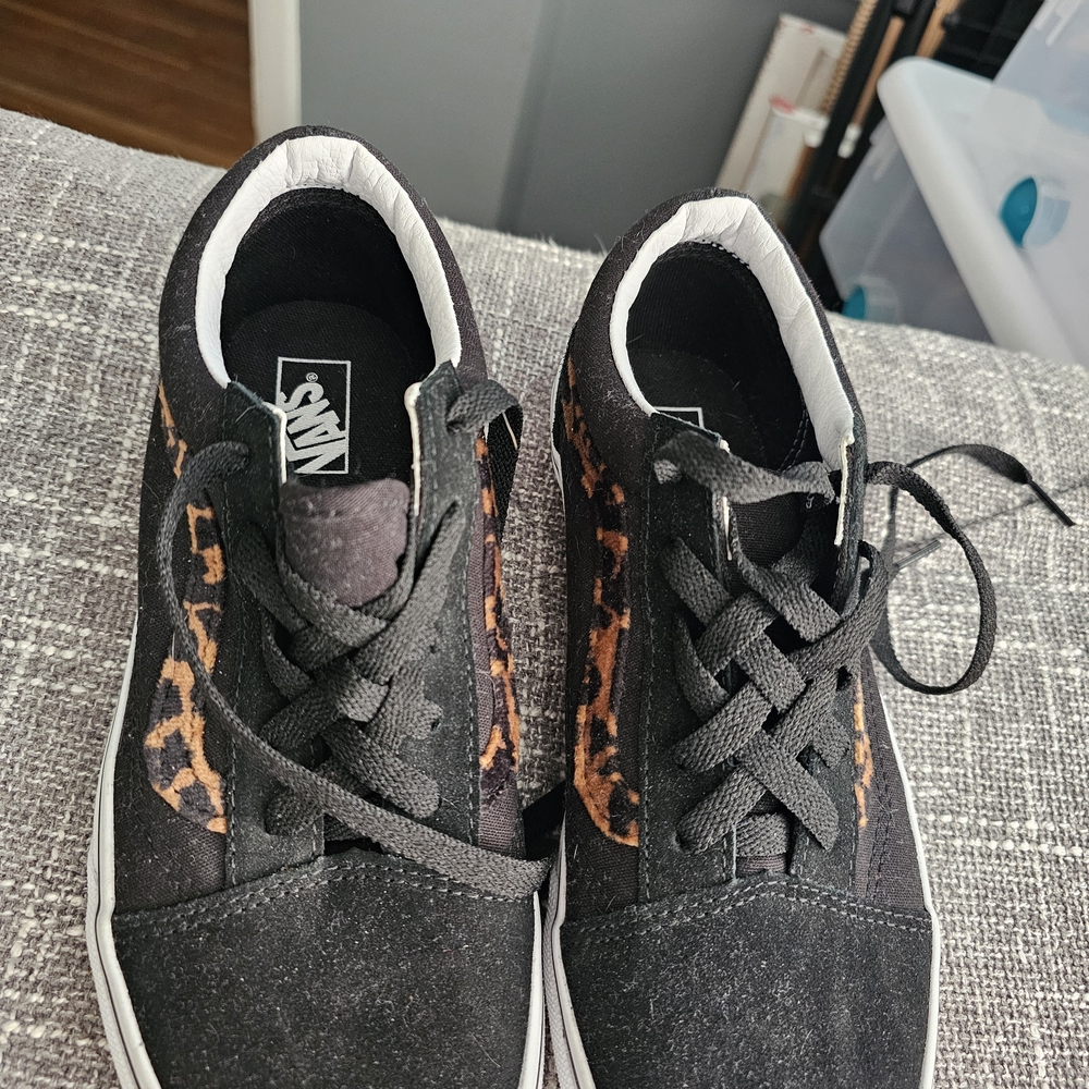 Vans Black and Leopard Print Sneakers